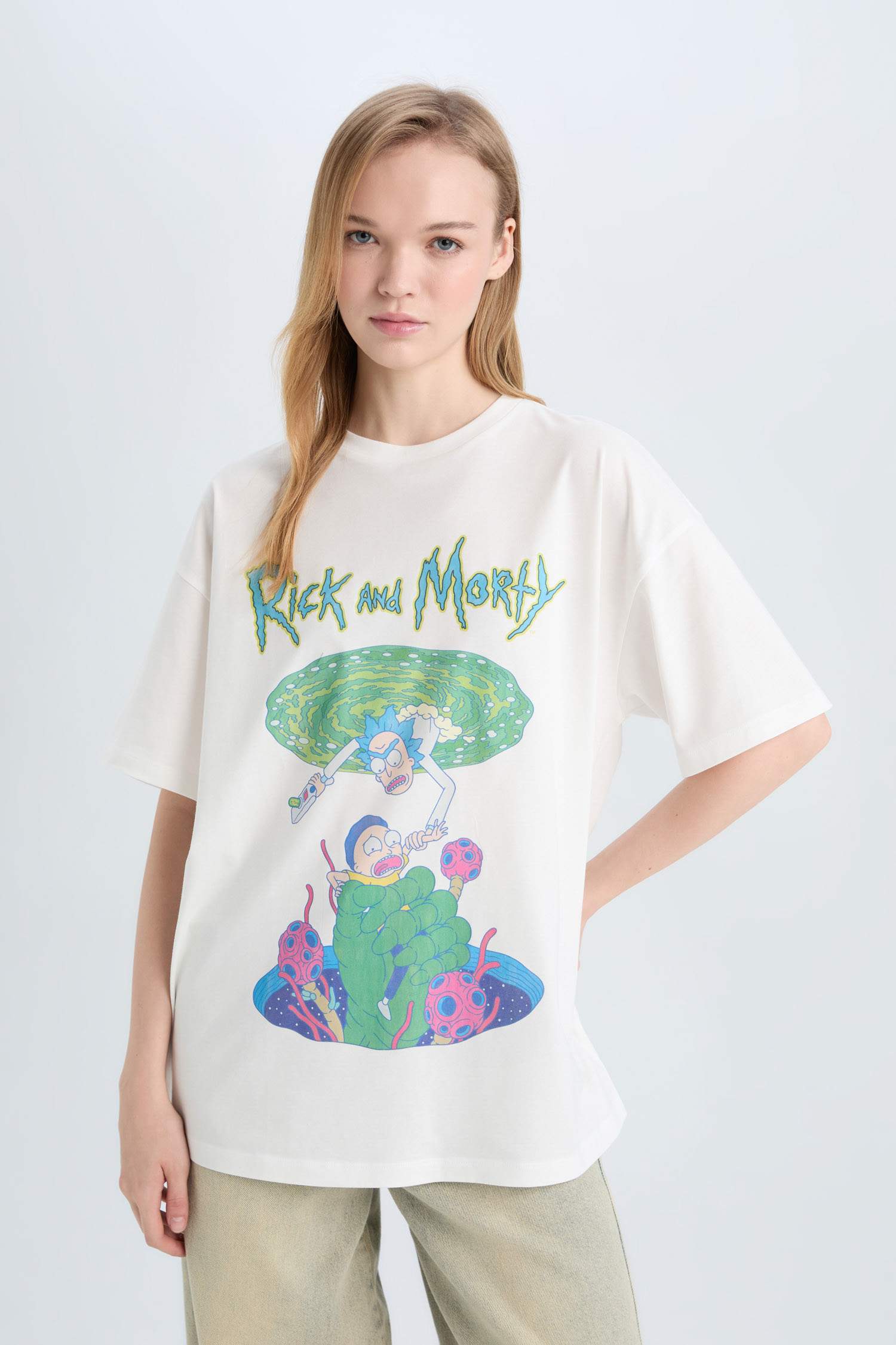 Coool Rick and Morty Oversize Wide Mold Bike Collar Printed Short Sleeve T-shirt