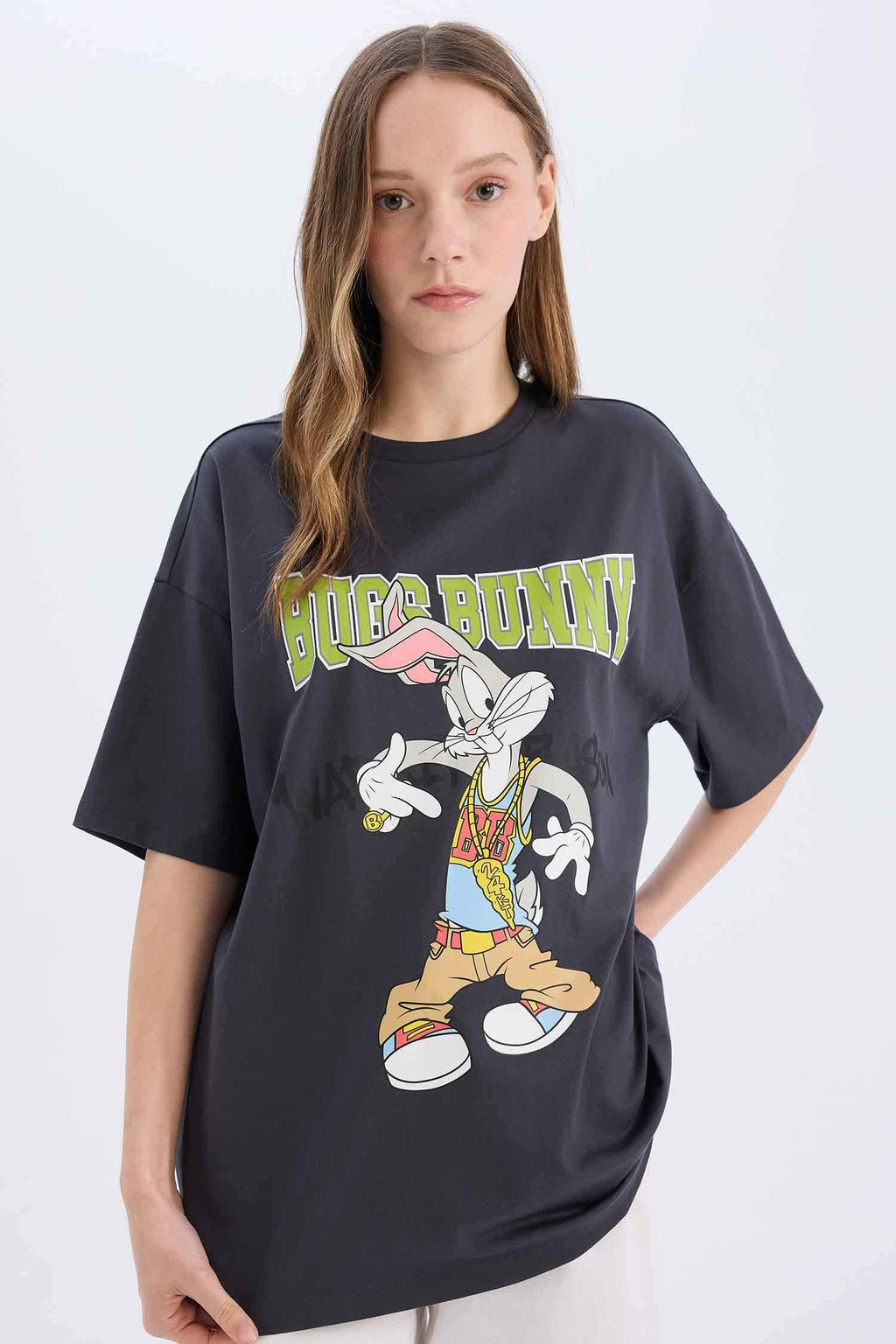 Coool Looney Tunes Oversize Wide Mold Bike Collar Printed Short Sleeve T-shirt