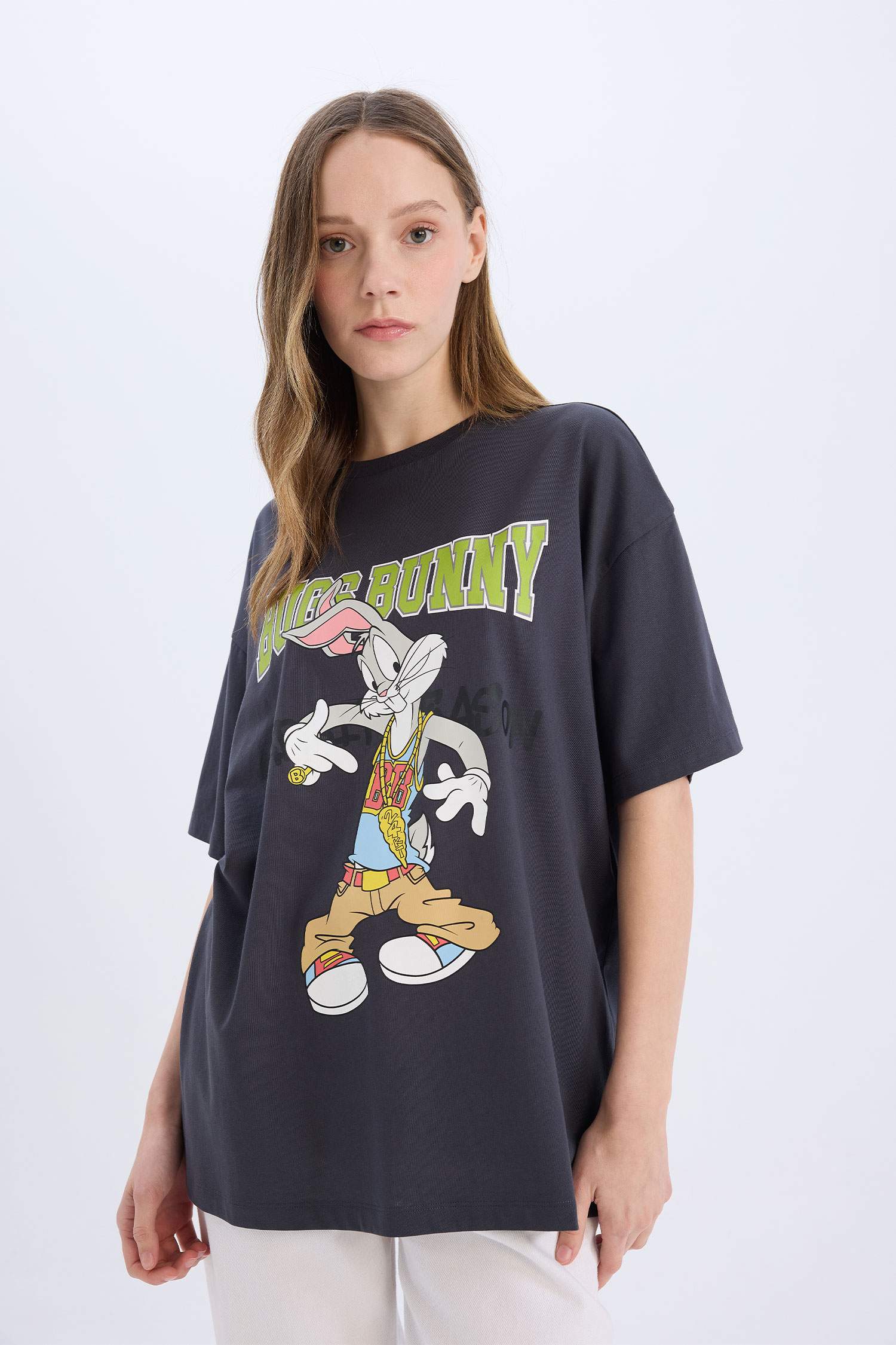 Coool Looney Tunes Oversize Wide Mold Bike Collar Printed Short Sleeve T-shirt