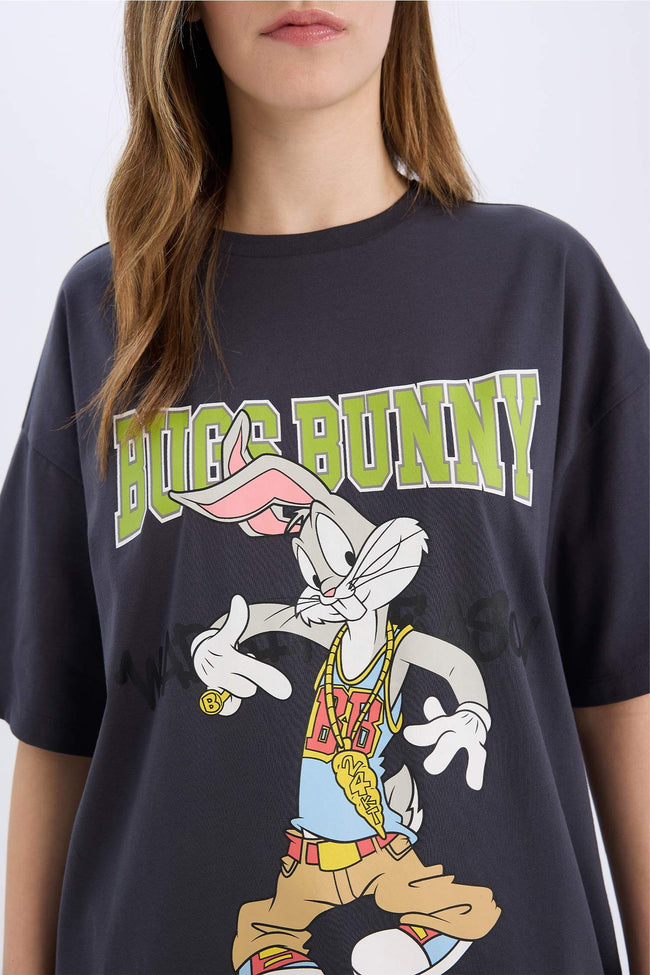 Coool Looney Tunes Oversize Wide Mold Bike Collar Printed Short Sleeve T-shirt Hover Image
