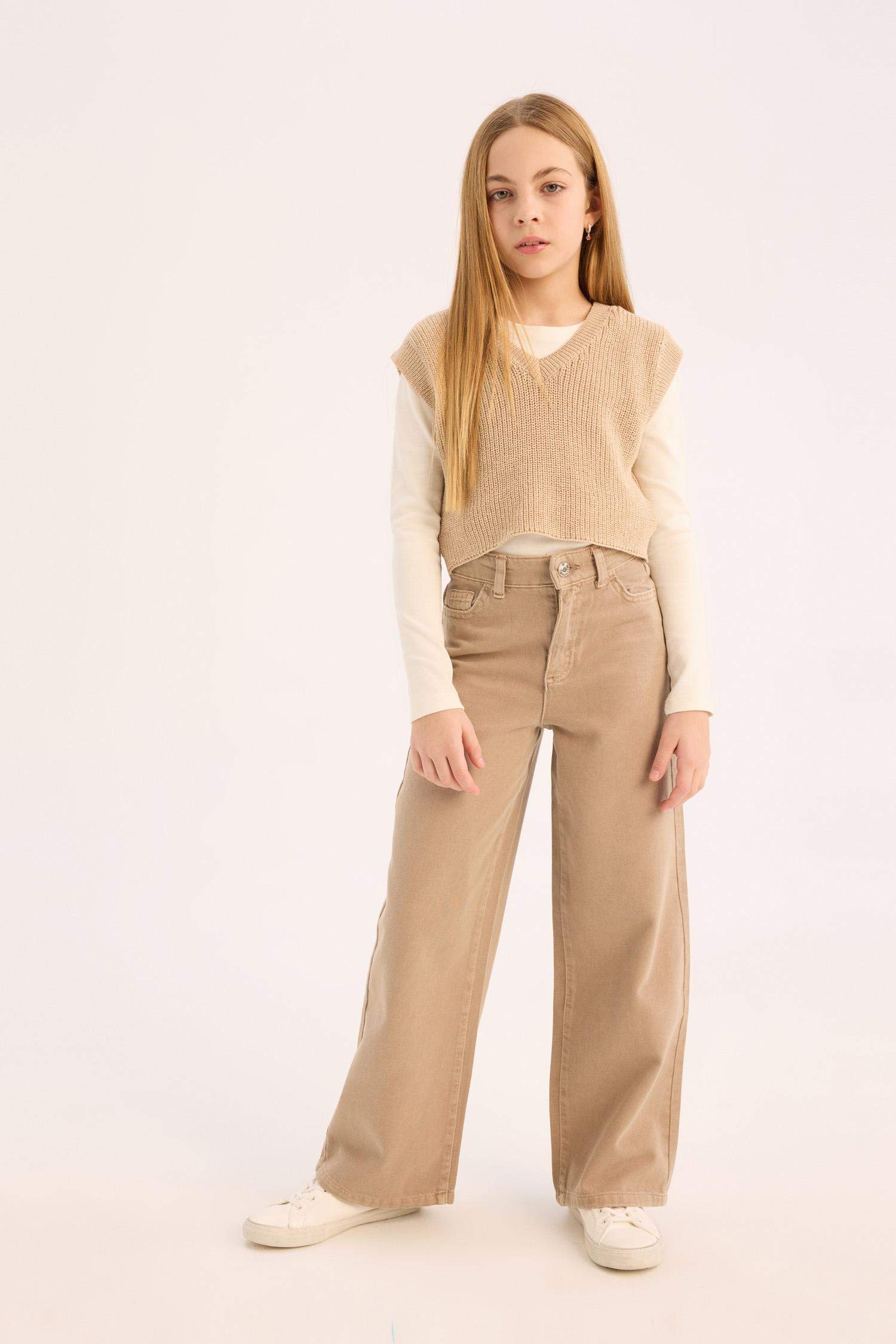 Girl Wide Leg Cotton Cargo Jeans