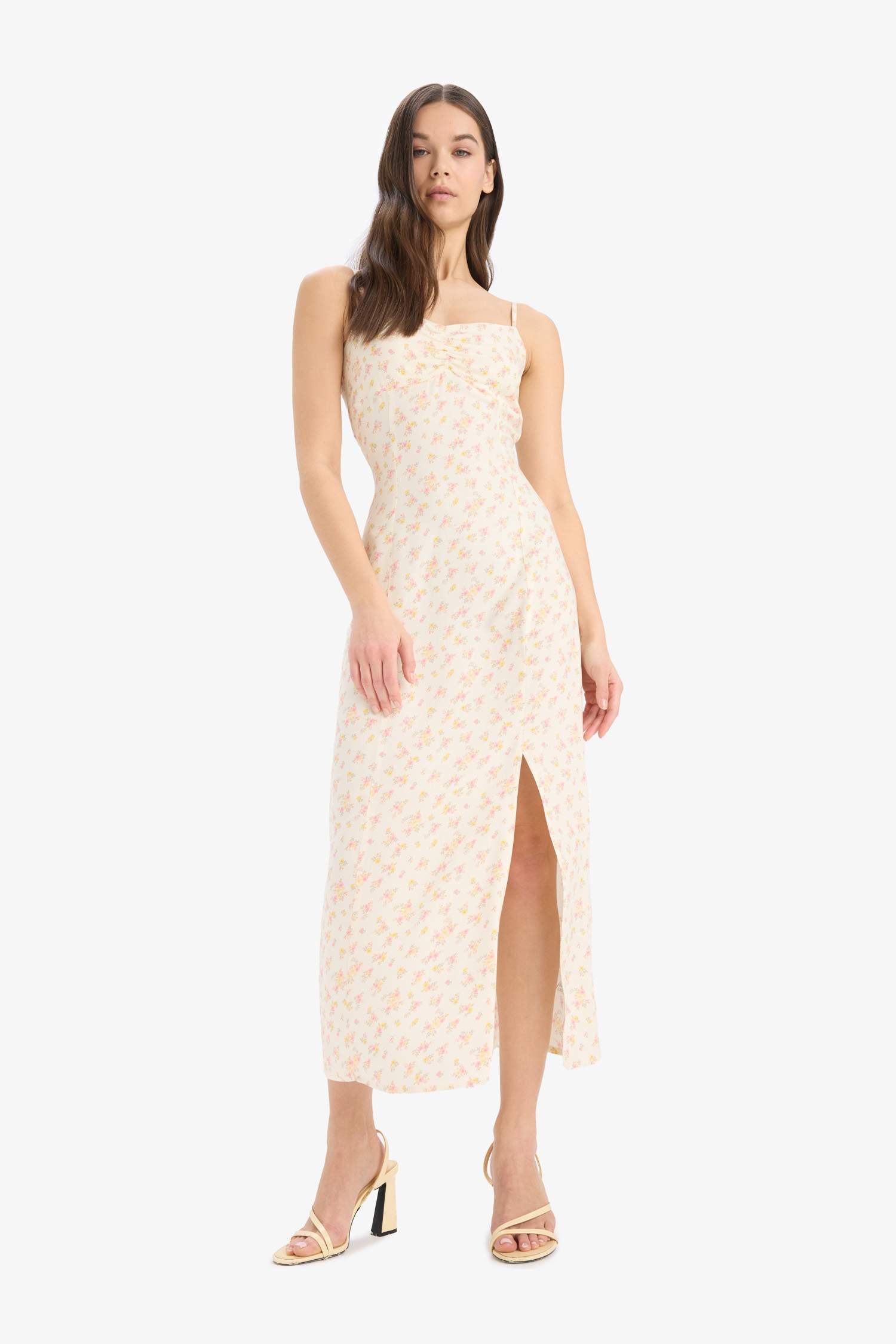 Bodycon Heart Collar Floral Midi Dress
