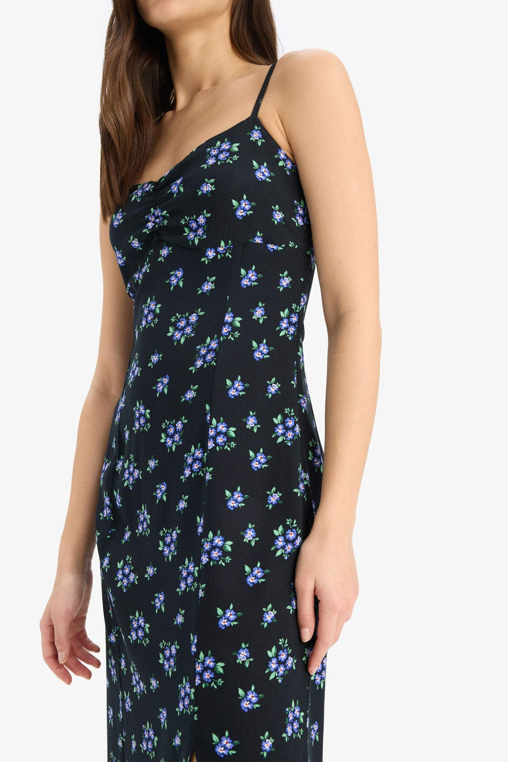 Bodycon Heart Collar Floral Midi Dress