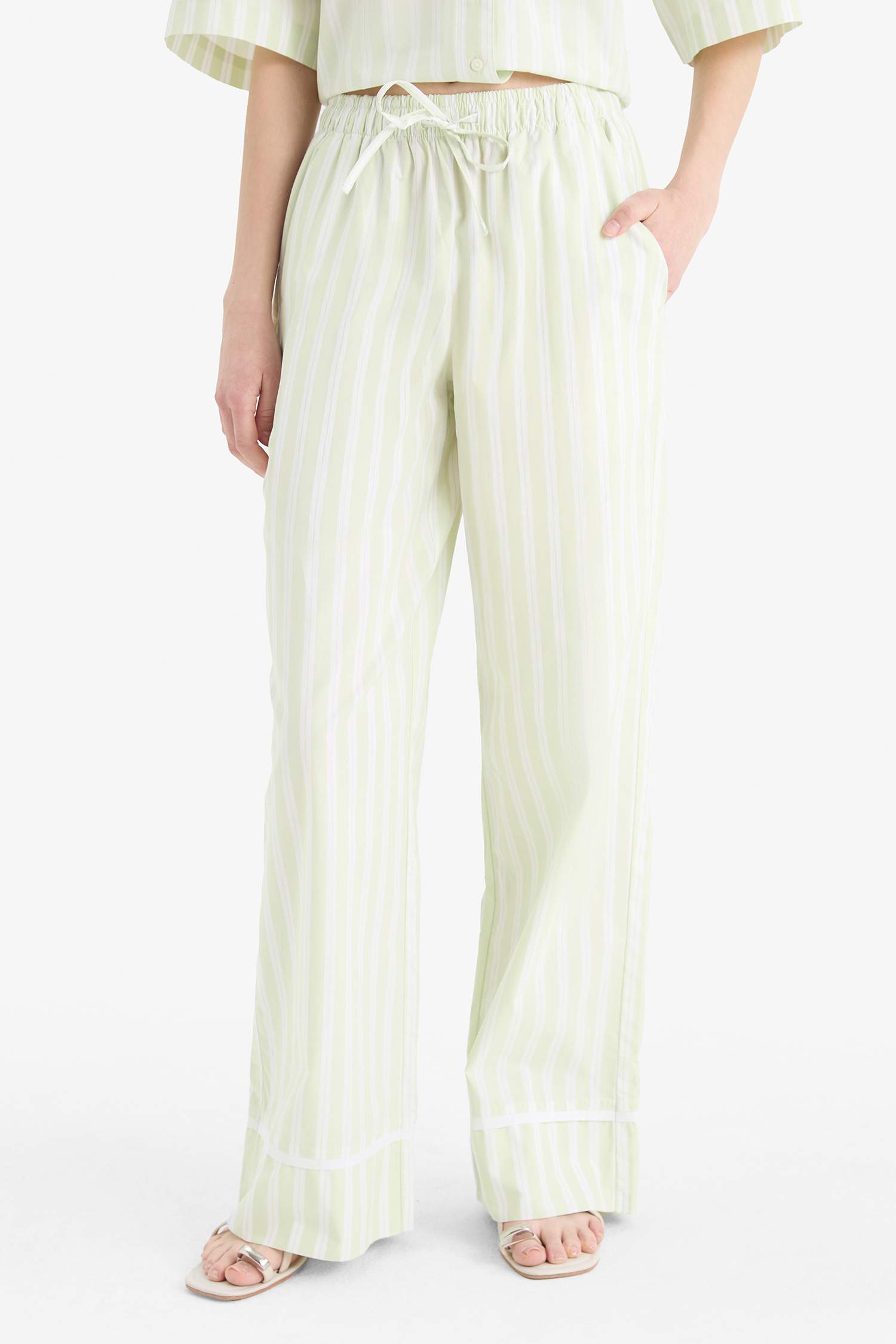 Wide Leg Striped High Waist Poplin Trousers