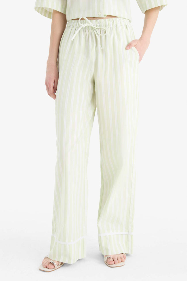 Wide Leg Striped High Waist Poplin Trousers Main Image