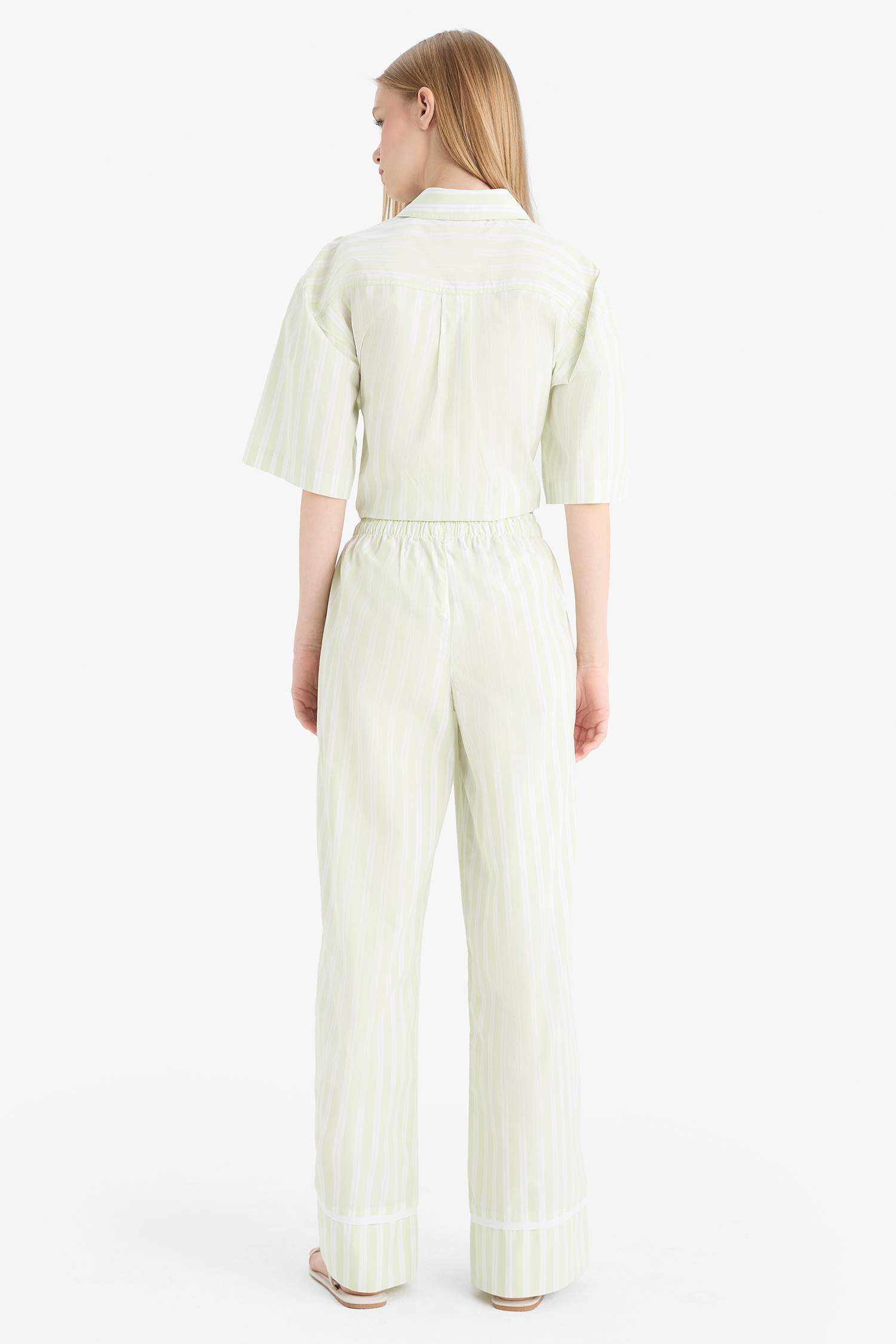 Wide Leg Striped High Waist Poplin Trousers