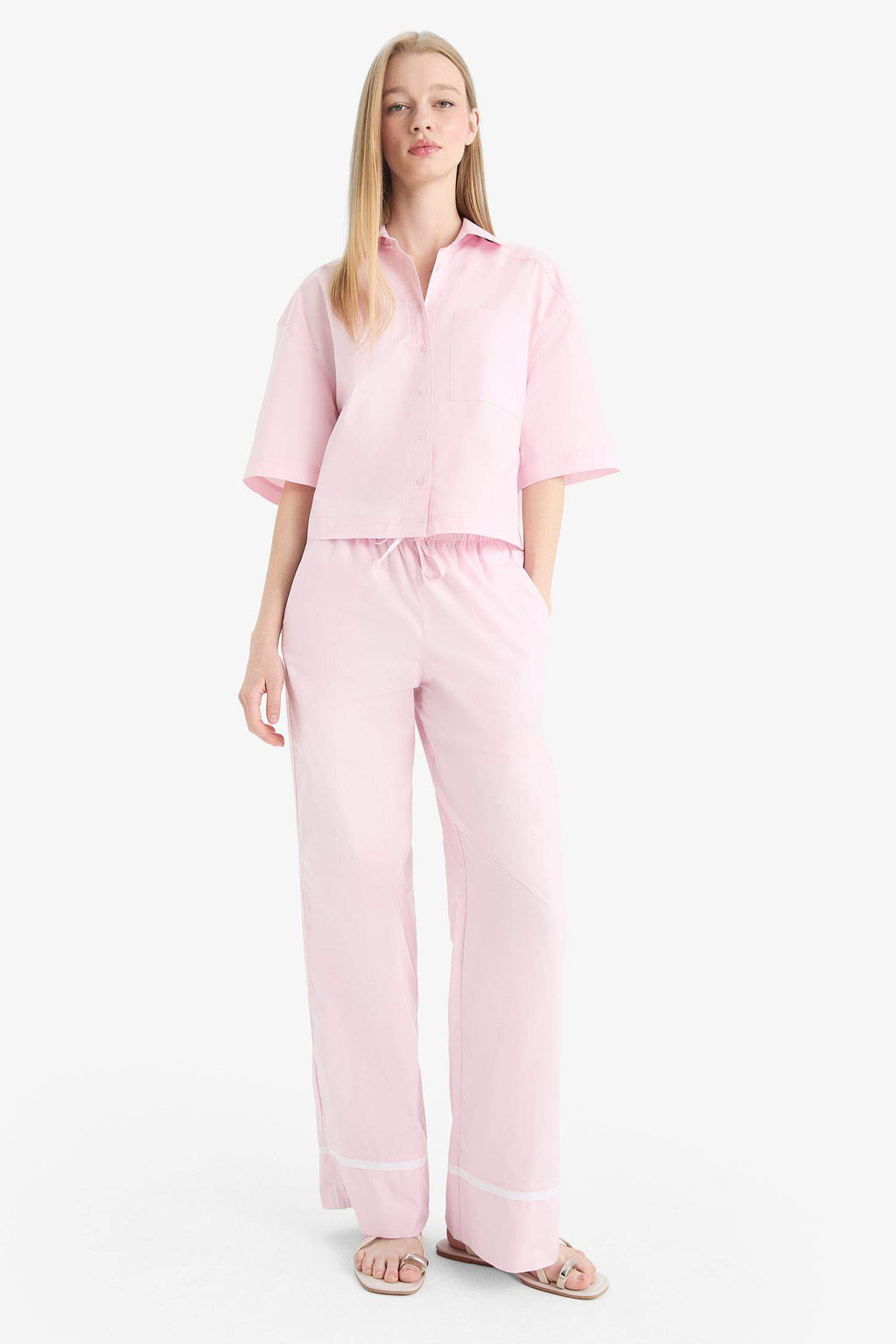 Wide Leg Striped High Waist Poplin Trousers