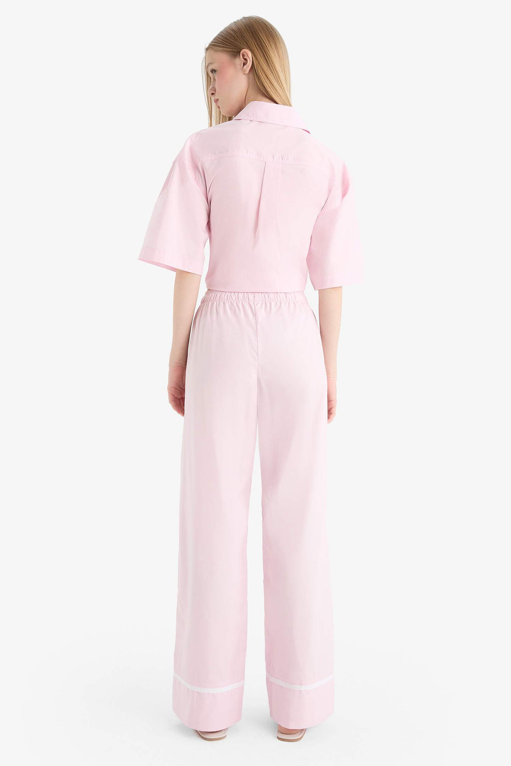 Wide Leg Striped High Waist Poplin Trousers