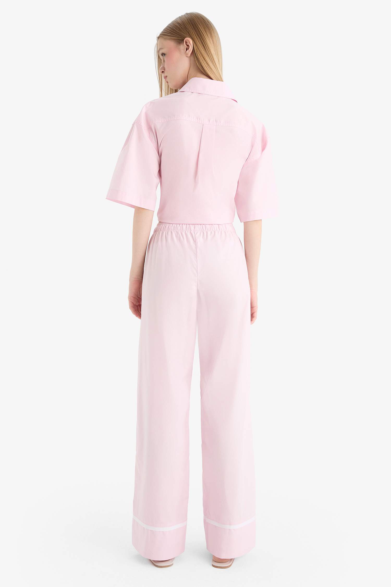 Wide Leg Striped High Waist Poplin Trousers