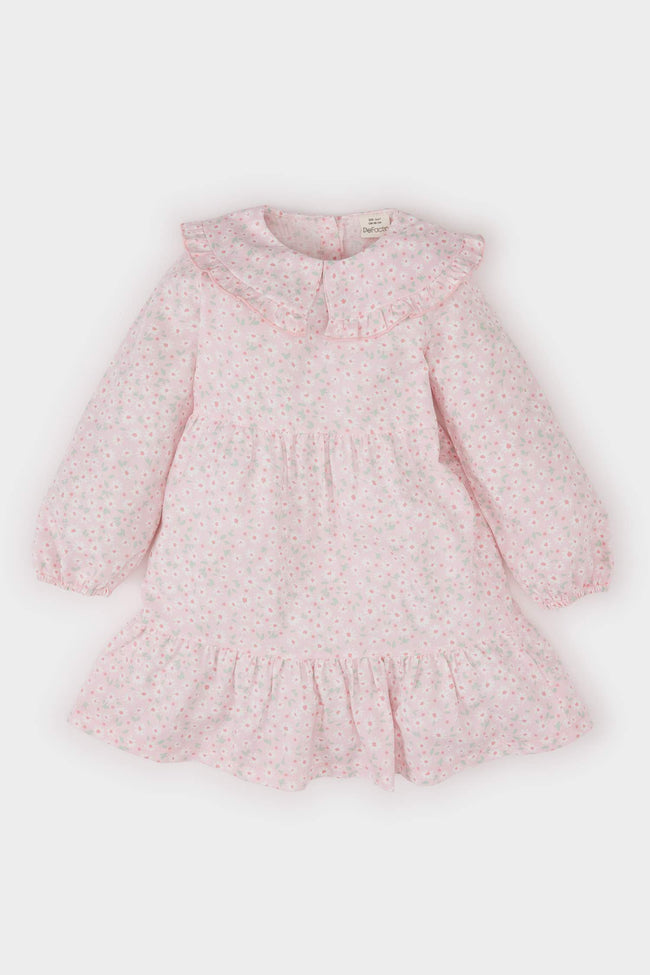 Baby Girl Large Collar Twill Floral Dress Hover Image