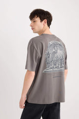 100% Cotton Oversize Wide Mold Bike Collar Backprint Short Sleeve T-Shirt