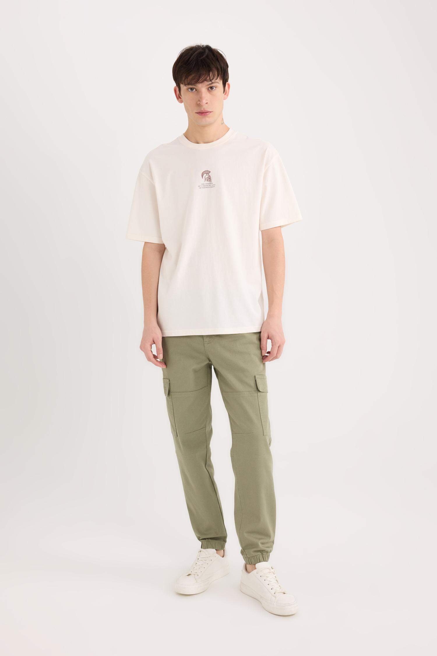 Boxy Fit Crew Neck Back Printed Short Sleeve T-Shirt