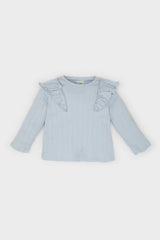 Girl Crew Neck Ribbed Camisole Ruffled Long Sleeve T-Shirt