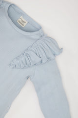 Girl Crew Neck Ribbed Camisole Ruffled Long Sleeve T-Shirt