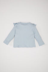 Girl Crew Neck Ribbed Camisole Ruffled Long Sleeve T-Shirt