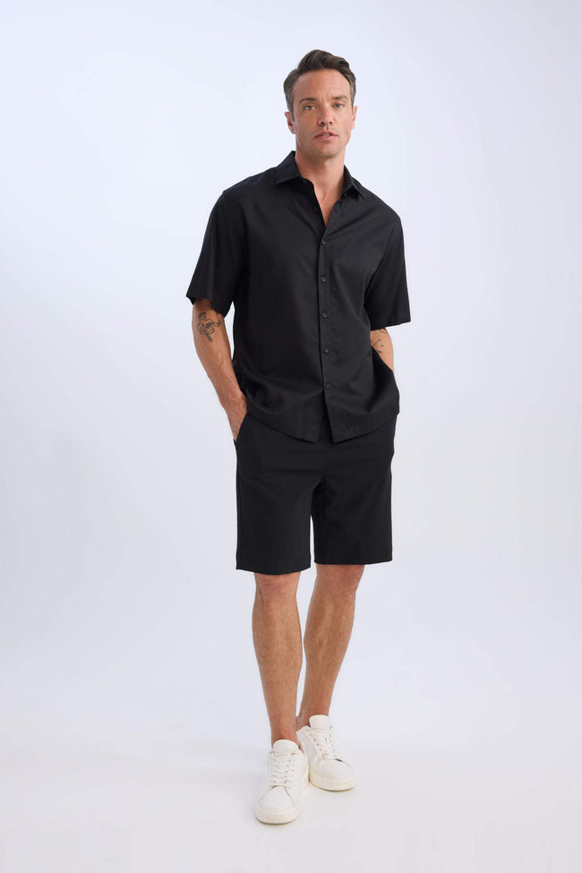 Regular Fit Textured Bermuda Shorts with Tie Waist Hover Image