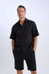 Regular Fit Textured Bermuda Shorts with Tie Waist