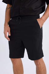Regular Fit Textured Bermuda Shorts with Tie Waist