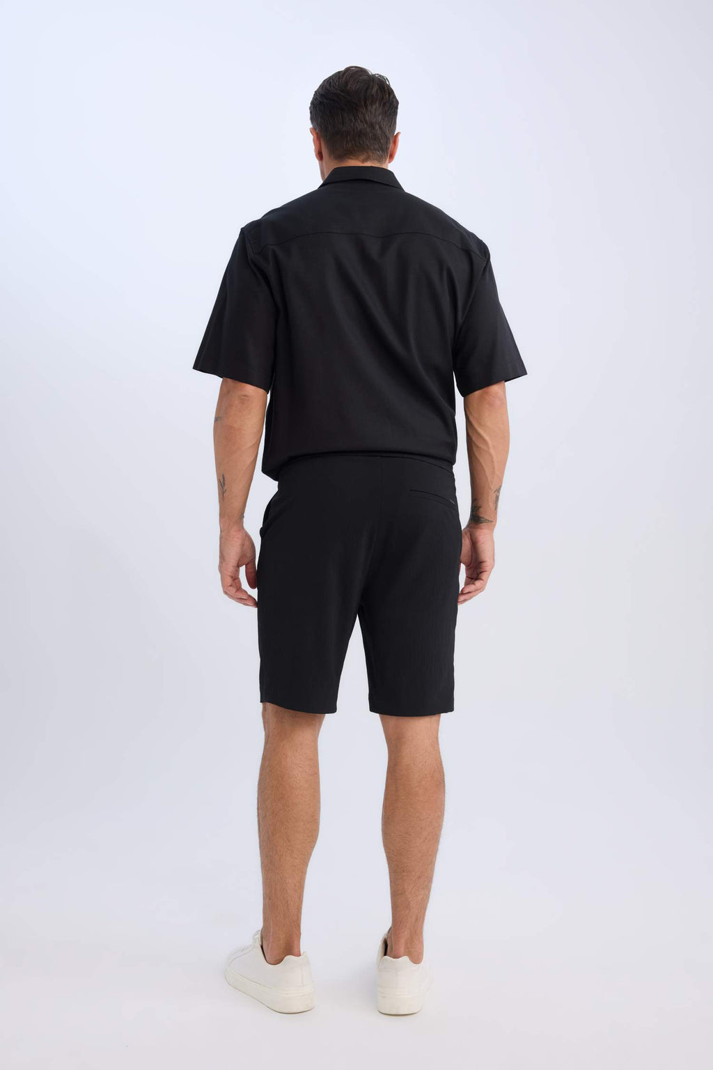 Regular Fit Textured Bermuda Shorts with Tie Waist