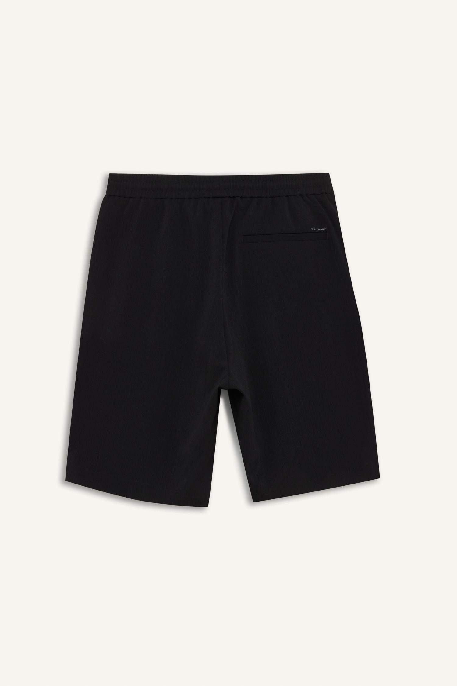 Regular Fit Textured Bermuda Shorts with Tie Waist