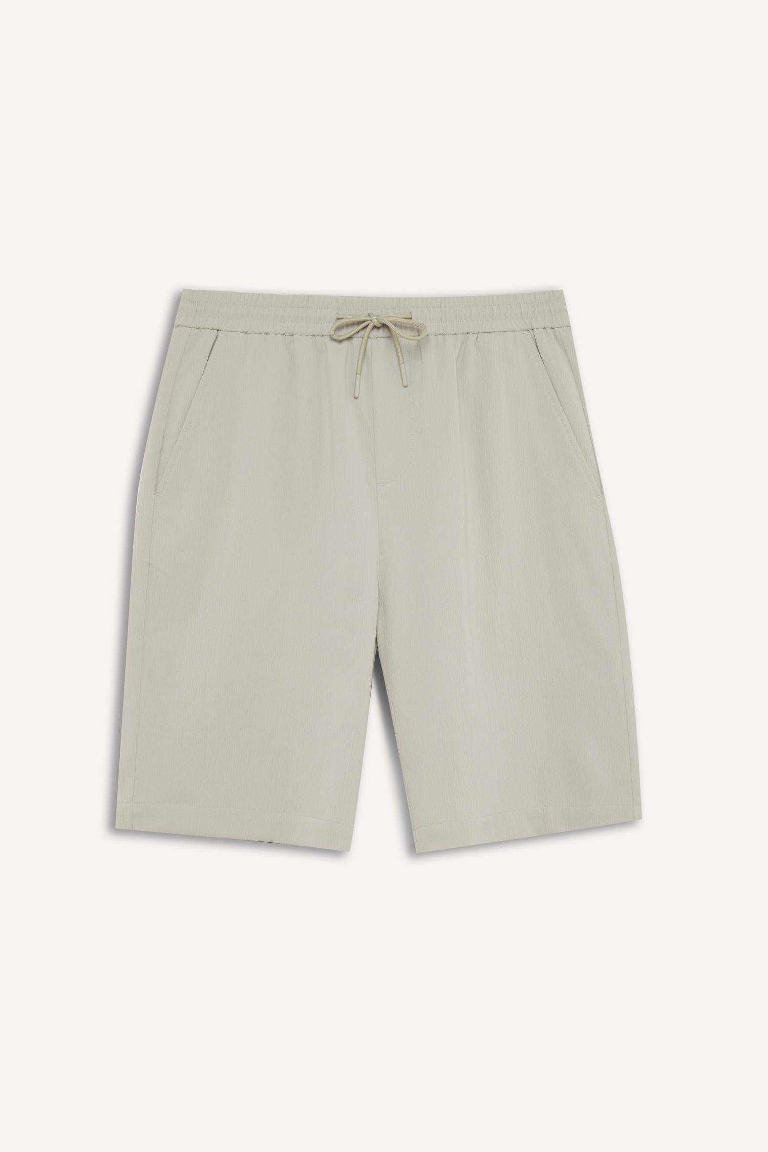Regular Fit Textured Bermuda Shorts with Tie Waist