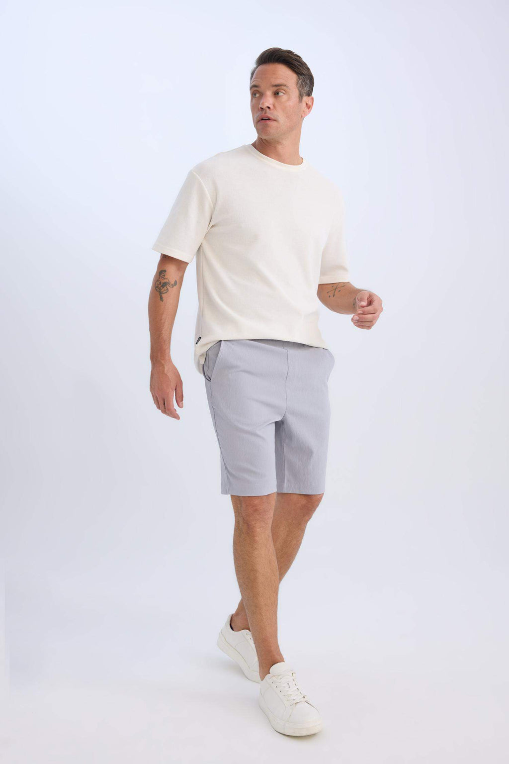 Regular Fit Textured Bermuda Shorts with Tie Waist