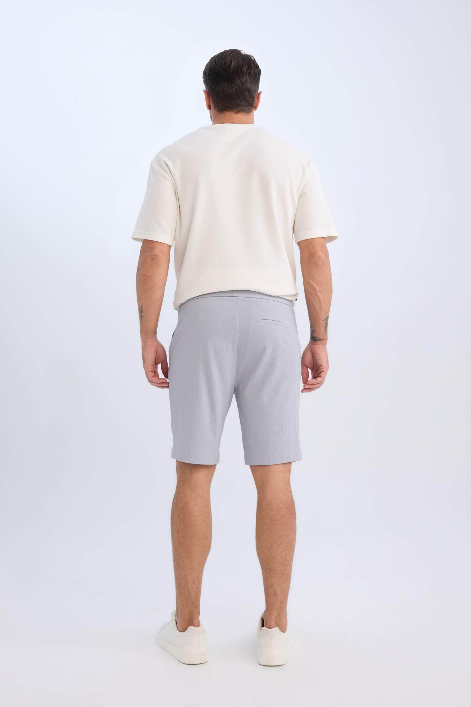 Regular Fit Textured Bermuda Shorts with Tie Waist