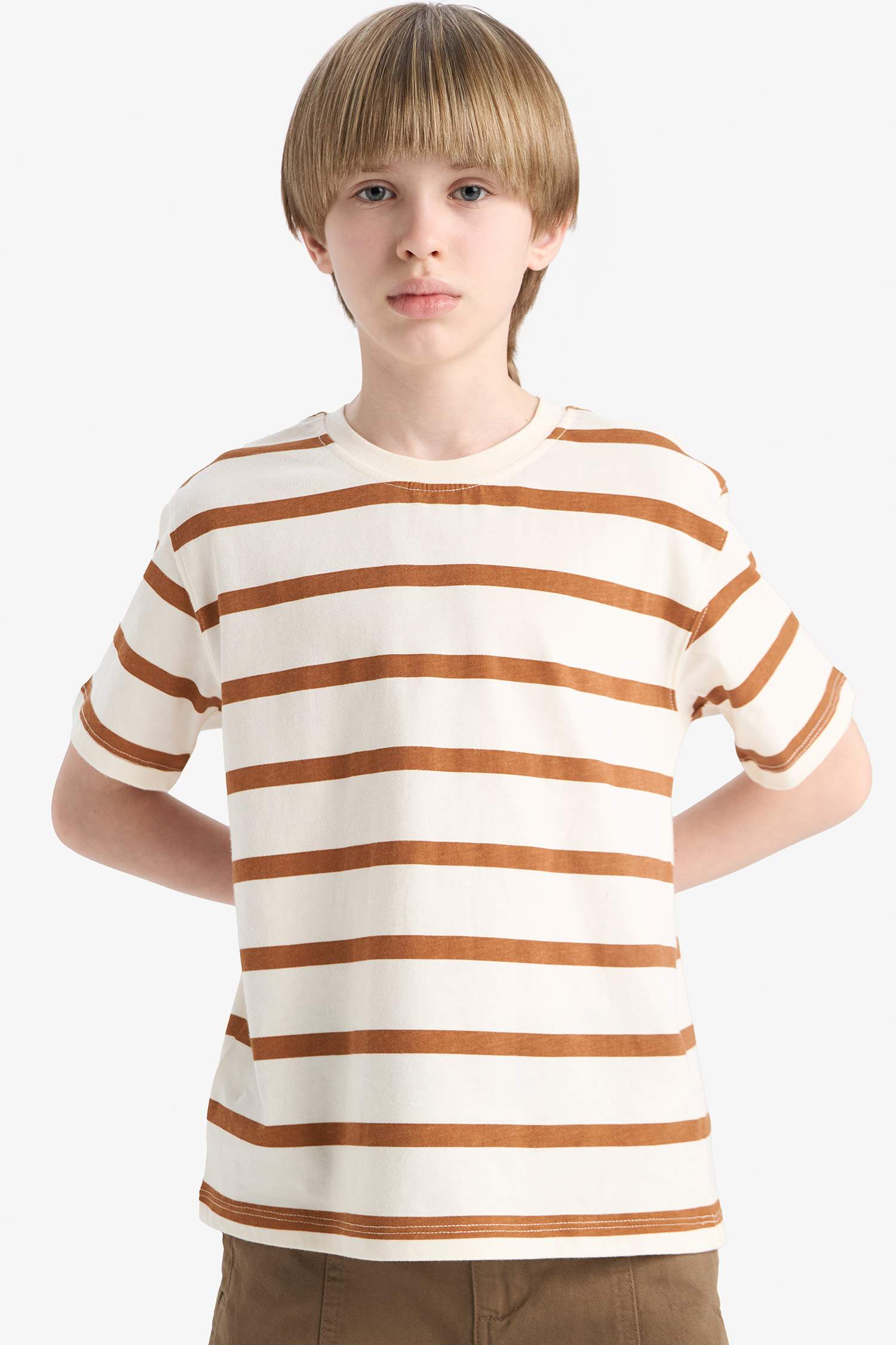 Boys Bike Collar Striped Short Sleeve T-Shirt