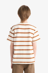 Boys Bike Collar Striped Short Sleeve T-Shirt