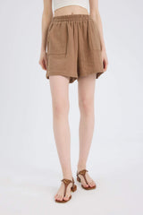 Regular Fit Muslin Elastic Band Short Leg Shorts