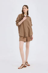 Regular Fit Muslin Elastic Band Short Leg Shorts