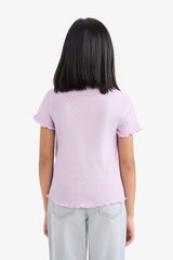 Girls Slim Fit Slim Cut Crew Neck Printed Ribbed Camisole Short Sleeve T-Shirt