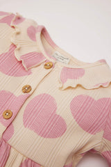 Girl Patterned Long Sleeve Ribbed Camisole Dress