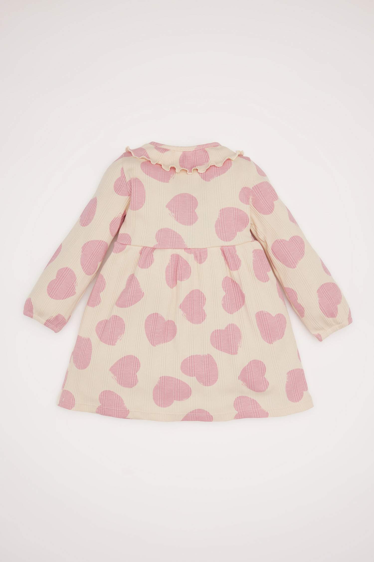 Girl Patterned Long Sleeve Ribbed Camisole Dress