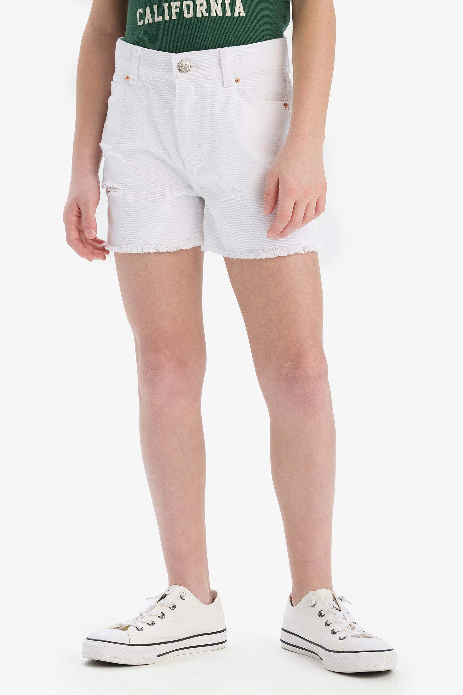 Girl's Ripped Detailed Cotton Jean Shorts