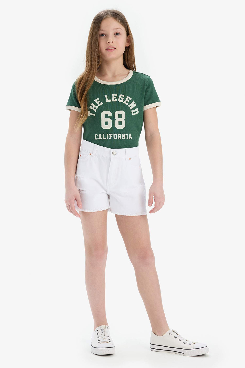 Girl's Ripped Detailed Cotton Jean Shorts