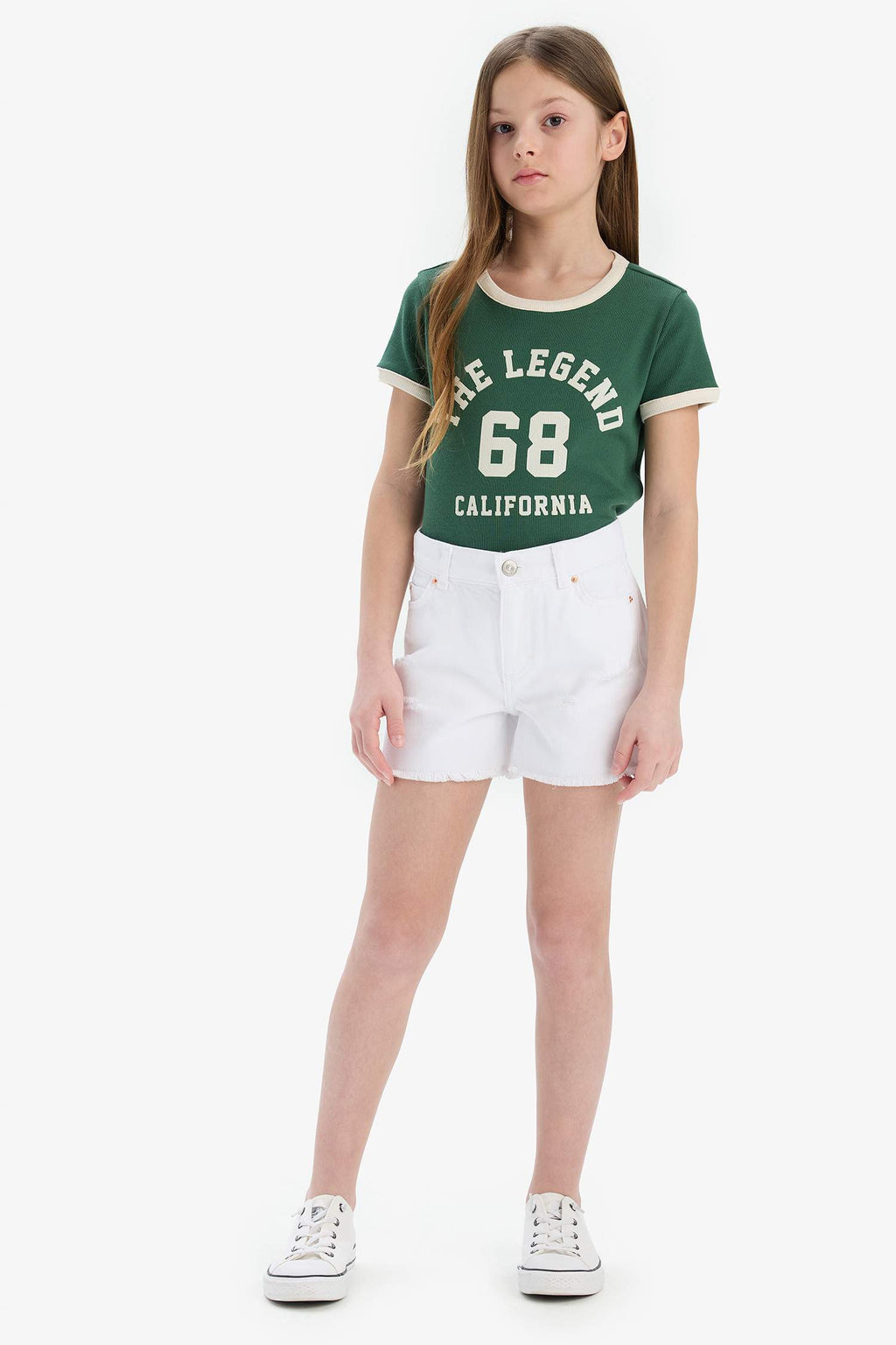 Girl's Ripped Detailed Cotton Jean Shorts