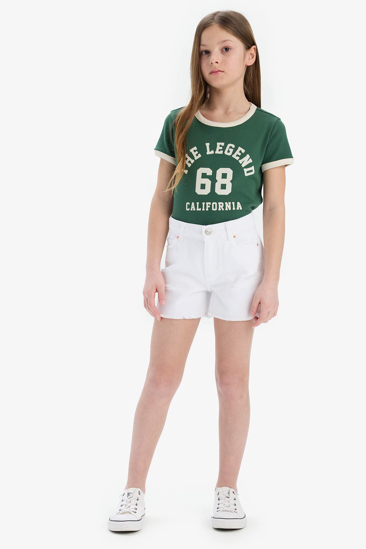 Girl's Ripped Detailed Cotton Jean Shorts