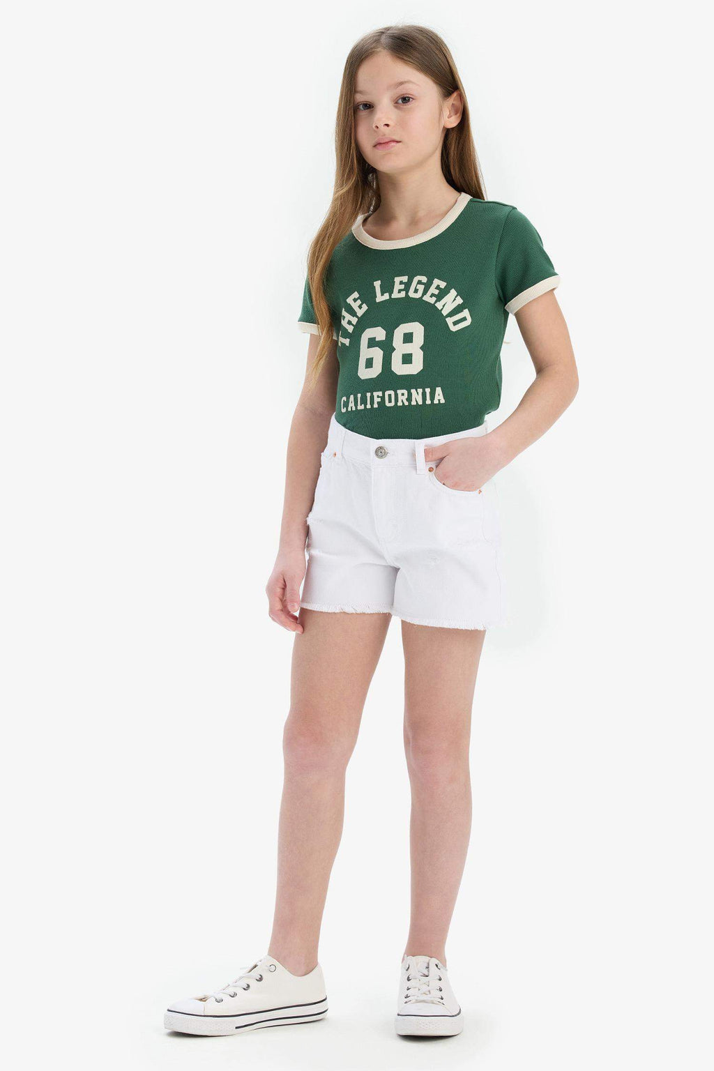 Girl's Ripped Detailed Cotton Jean Shorts