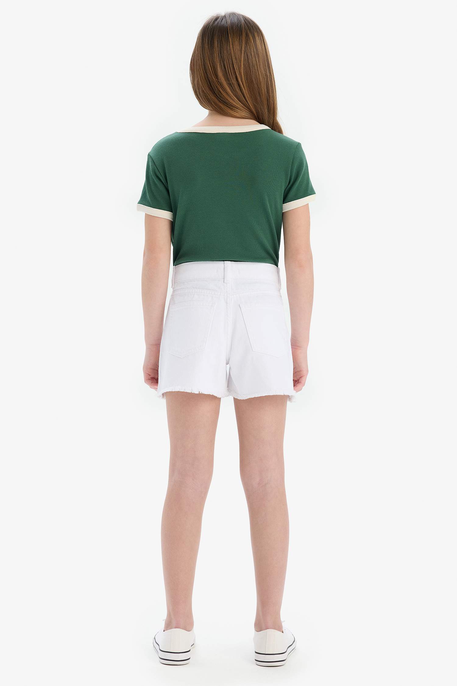 Girl's Ripped Detailed Cotton Jean Shorts