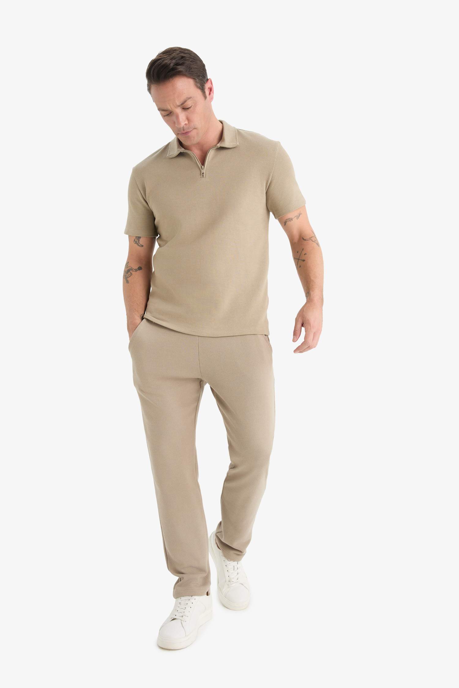 Regular Fit Track Bottom Waisted Lace-Up Pocket Detailed Flat Leg