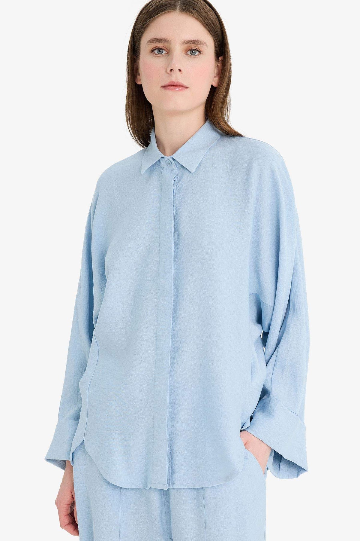Relax Fit Basic Plain Linen Blend Long Sleeve Hijab Shirt Tunic