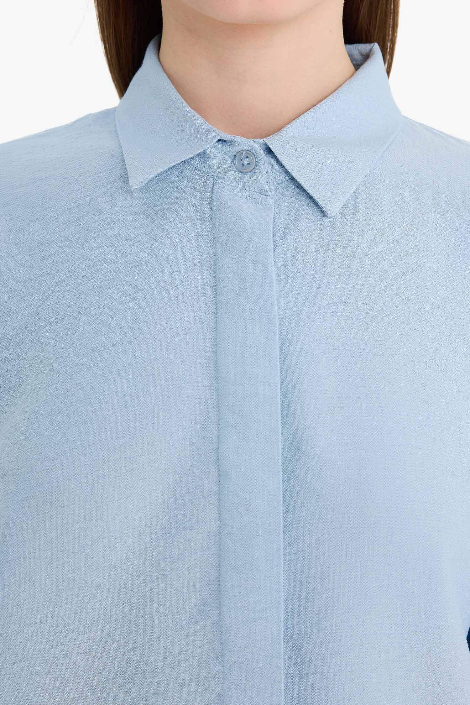 Relax Fit Basic Plain Linen Blend Long Sleeve Hijab Shirt Tunic