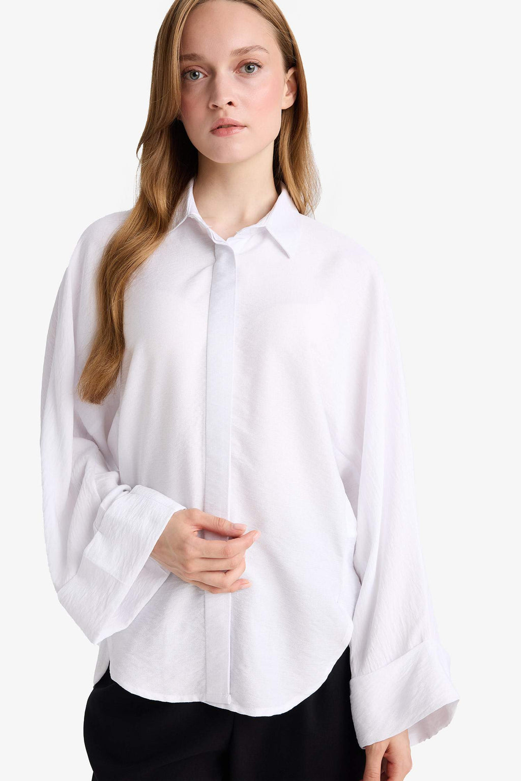 Relax Fit Basic Plain Linen Blend Long Sleeve Hijab Shirt Tunic