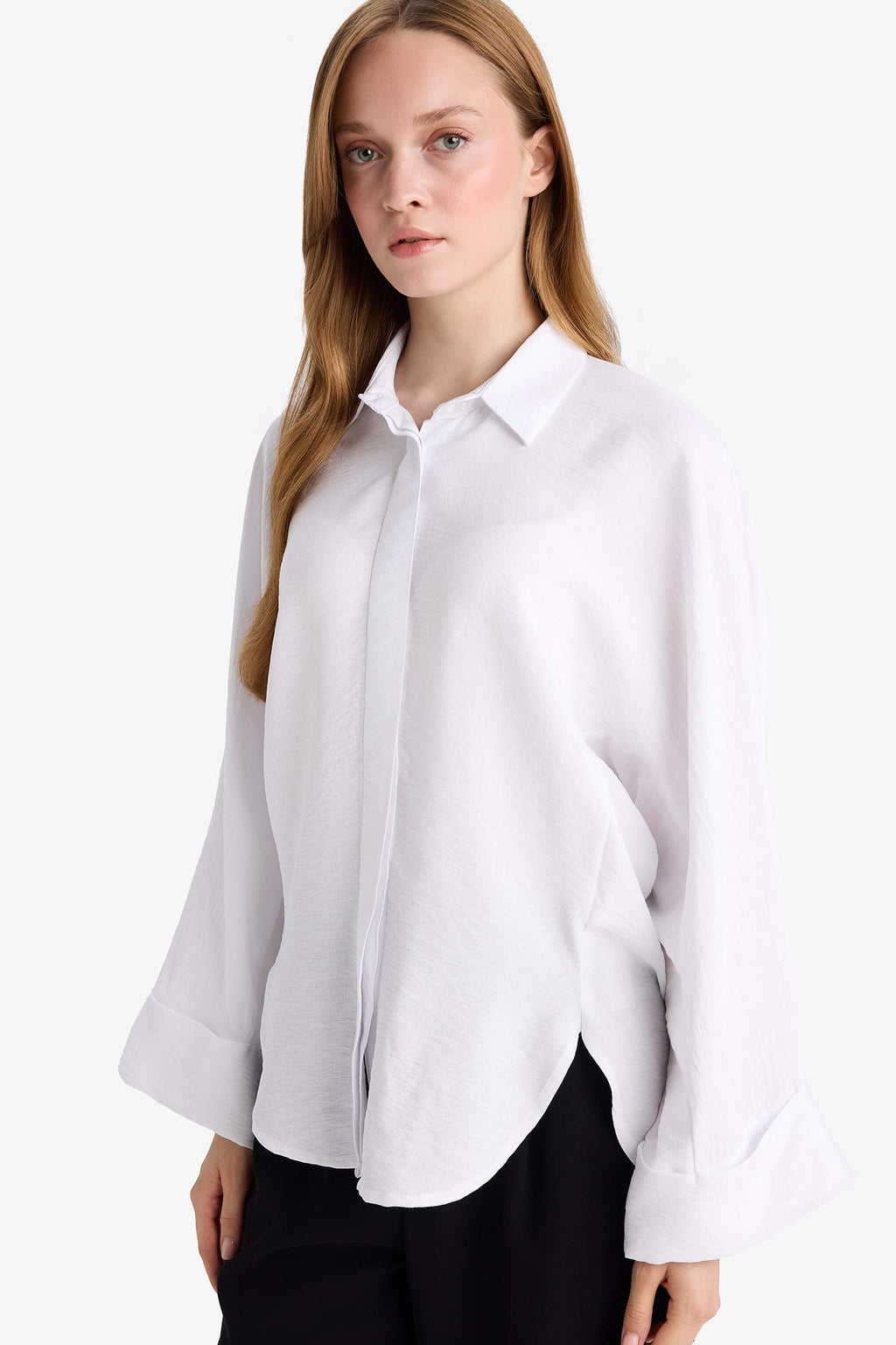 Relax Fit Basic Plain Linen Blend Long Sleeve Hijab Shirt Tunic