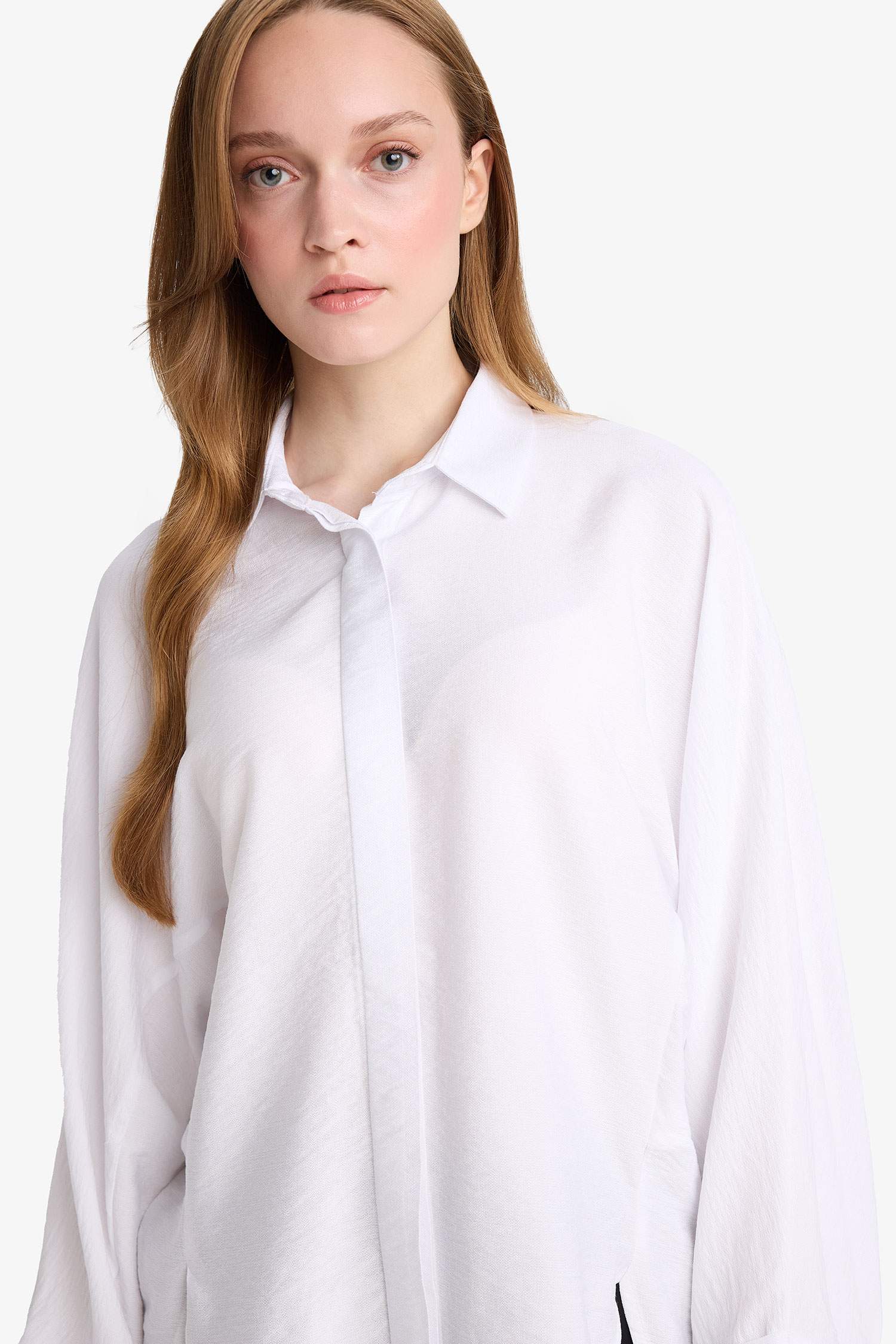 Relax Fit Basic Plain Linen Blend Long Sleeve Hijab Shirt Tunic