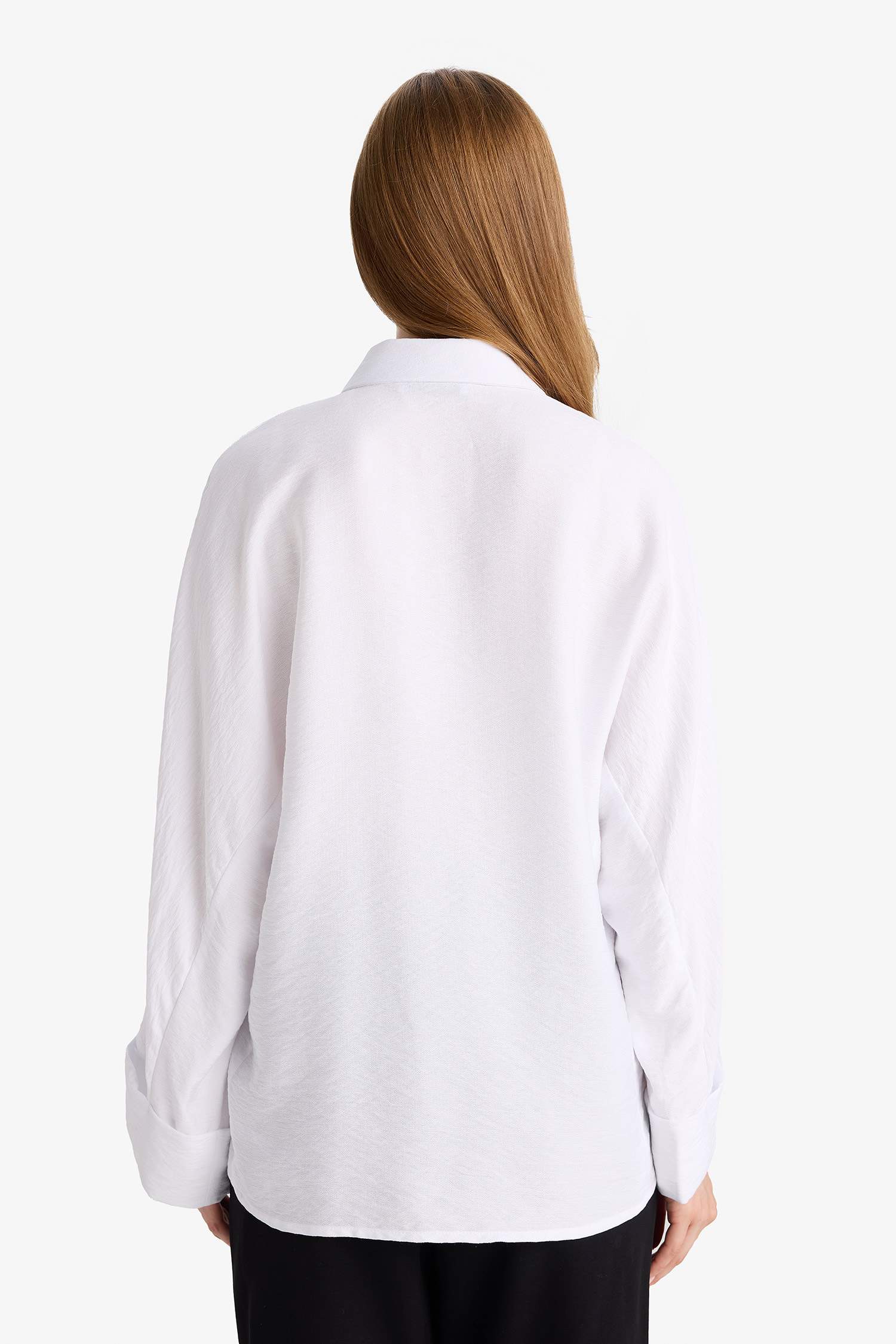 Relax Fit Basic Plain Linen Blend Long Sleeve Hijab Shirt Tunic