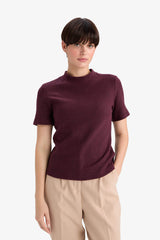 Slim Fit Slim Cut Half Turtleneck Short Sleeve T-Shirt