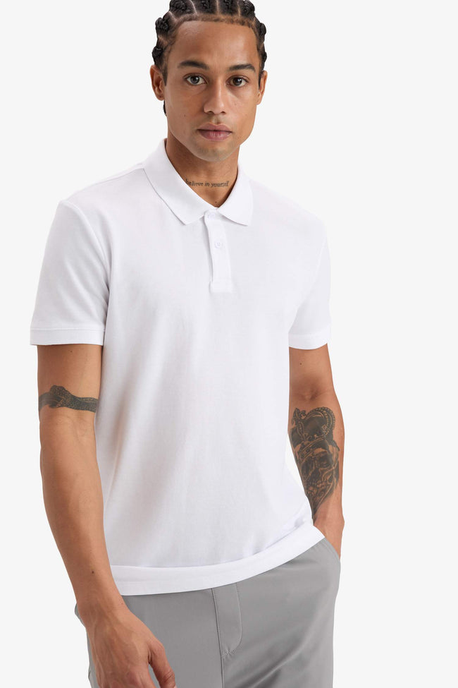 Slim Fit Narrow Cut Polo Collar Athletic Piqué Short Sleeve T-Shirt Hover Image