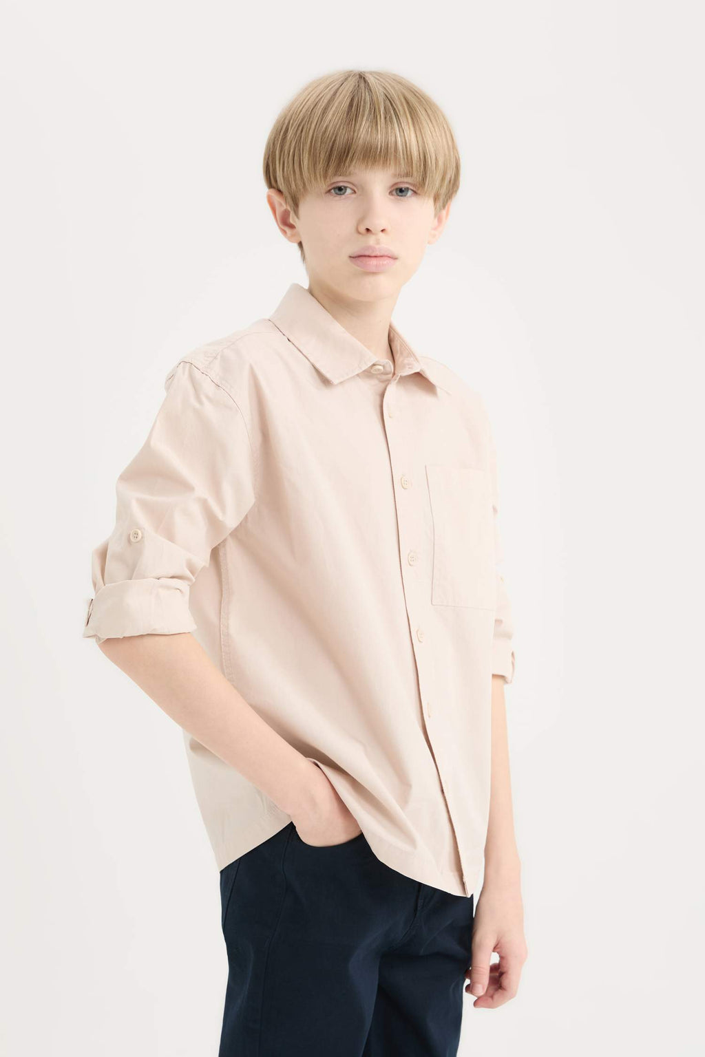 Male Kids Oversize Wide Mold Polo Collar Parachute Long Sleeve Shirt